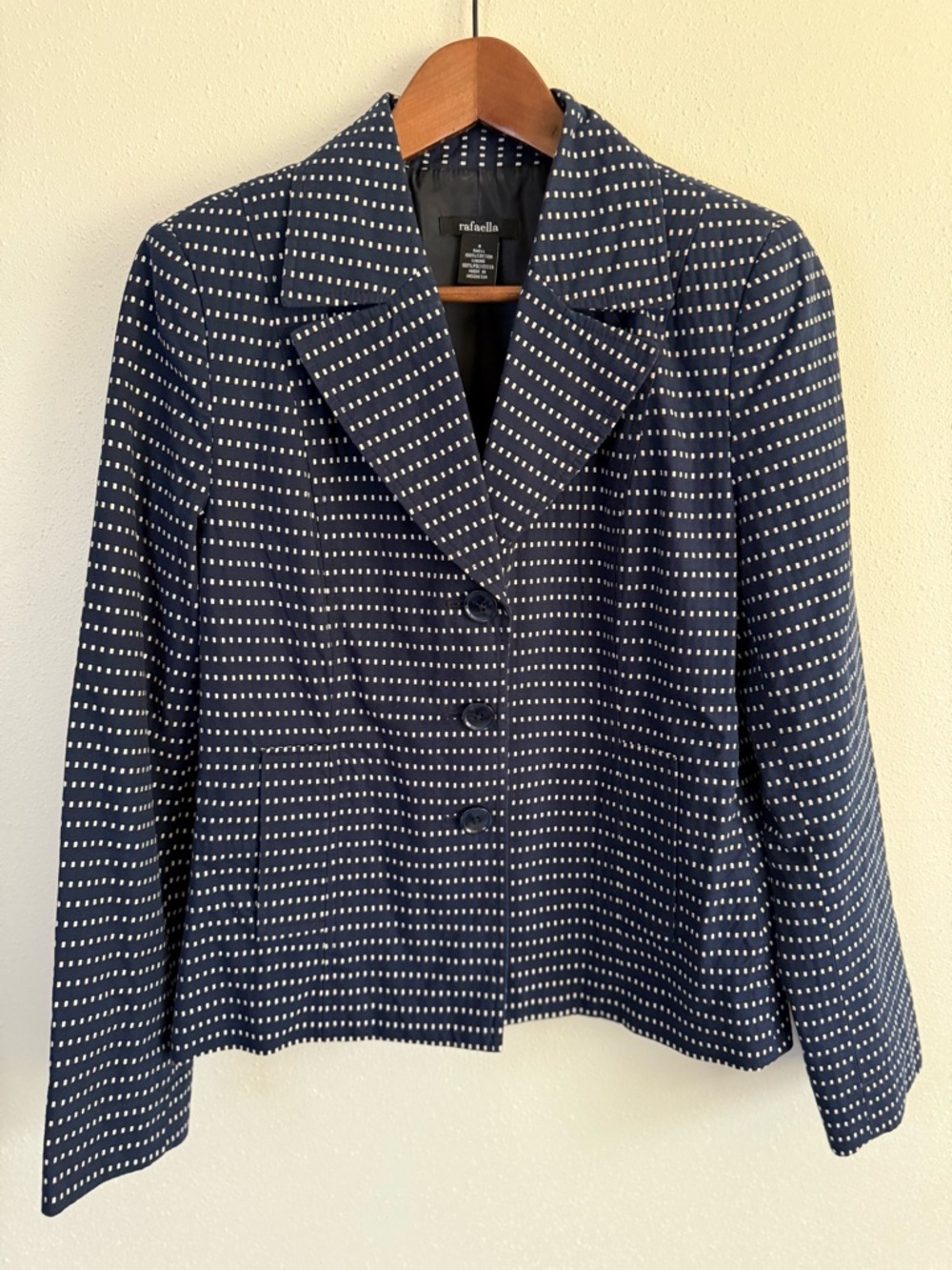 Rafaella Navy Patterned Blazer Women Size 8 Tailored Jacket Work Office - Picture 6 of 9
